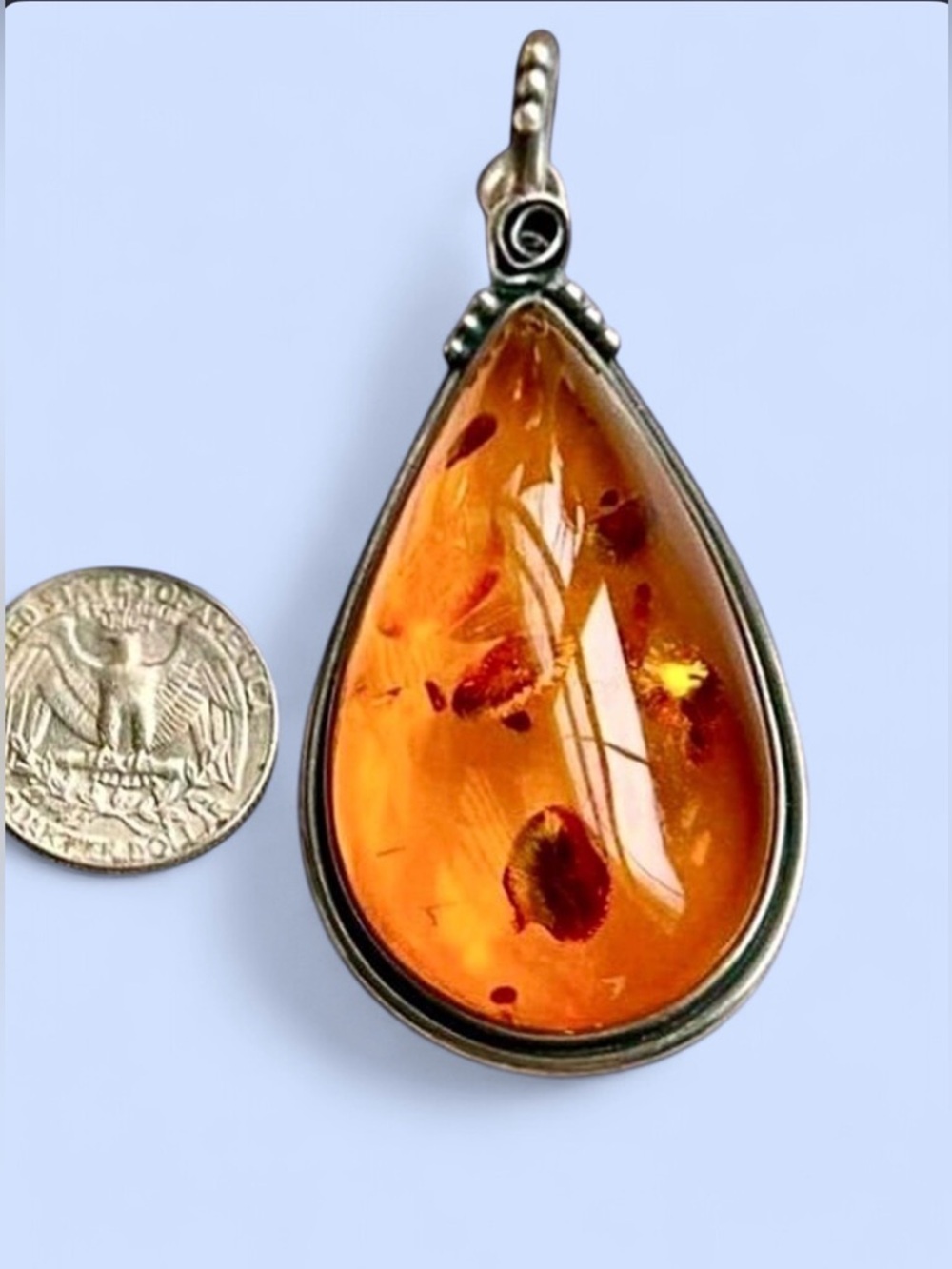 Gorgeous Baltic Amber & Sterling Silver Vtg Statement Pendant - Picture 6 of 7